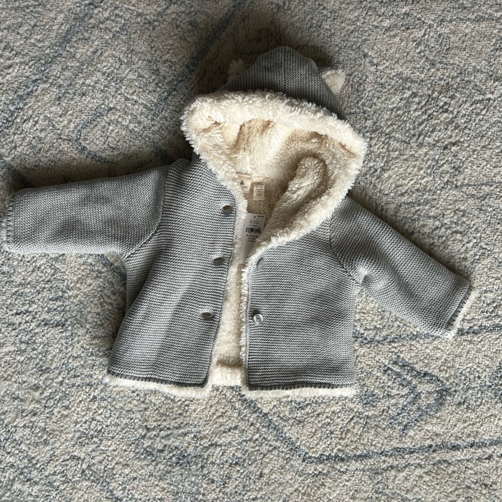 NWT Baby Gap Grey Cotton Sherpa Hooded Jacket size 6-12 months - Picture 3 of 13